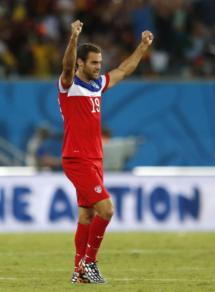 Graham Zusi celebrates after his team&#39;s 2-1 victory over Ghana. (AP)