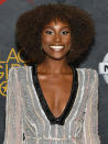 <p>Black Girls Rock! 2017 honoree Issa Rae is further proof that curly hair and bangs can go together quite well. Natural-hair expert Felicia Leatherwood framed Rae’s tight coils perfectly, and celeb makeup artist Joanna Simkin played up the star’s almond eyes with metallic eyeshadow. (Photo: Dia Dipasupil/Getty Images for BET) </p>