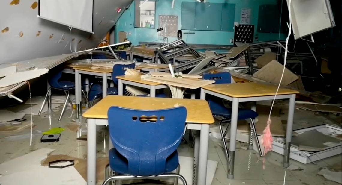 An image from our newspartners ABC11 shows extensive damage to Springfield Middle School in Wilson County from a likely tornado that spun off from Tropical Storm Debby early Thursday morning.