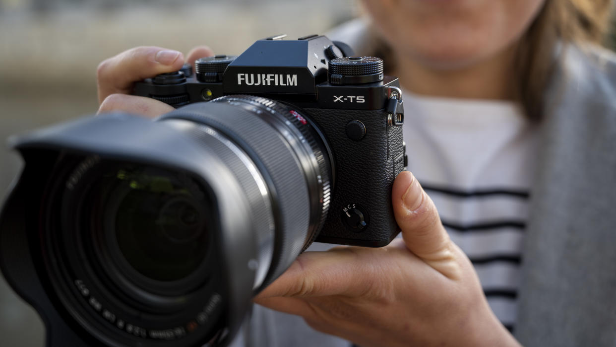  Fujifilm X-T5 with lens attached. 