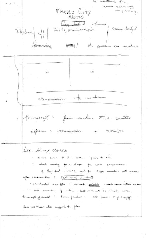 Notes from a CIA Mexico City station report - Credit: US National Archives