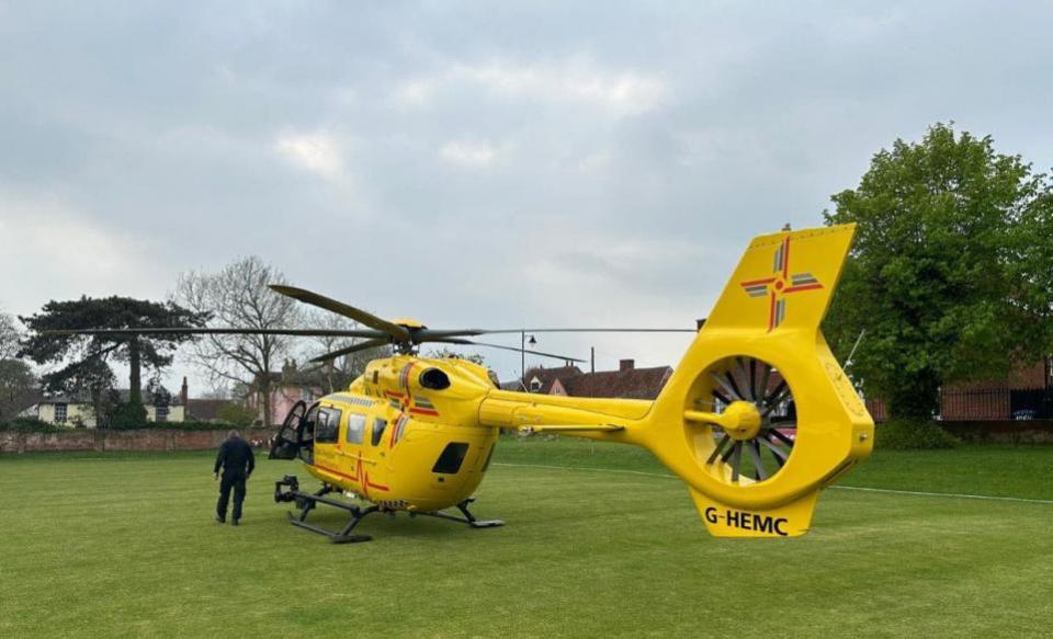 East Anglian Daily Times: The air ambulance at Sudbury Cricket Club
