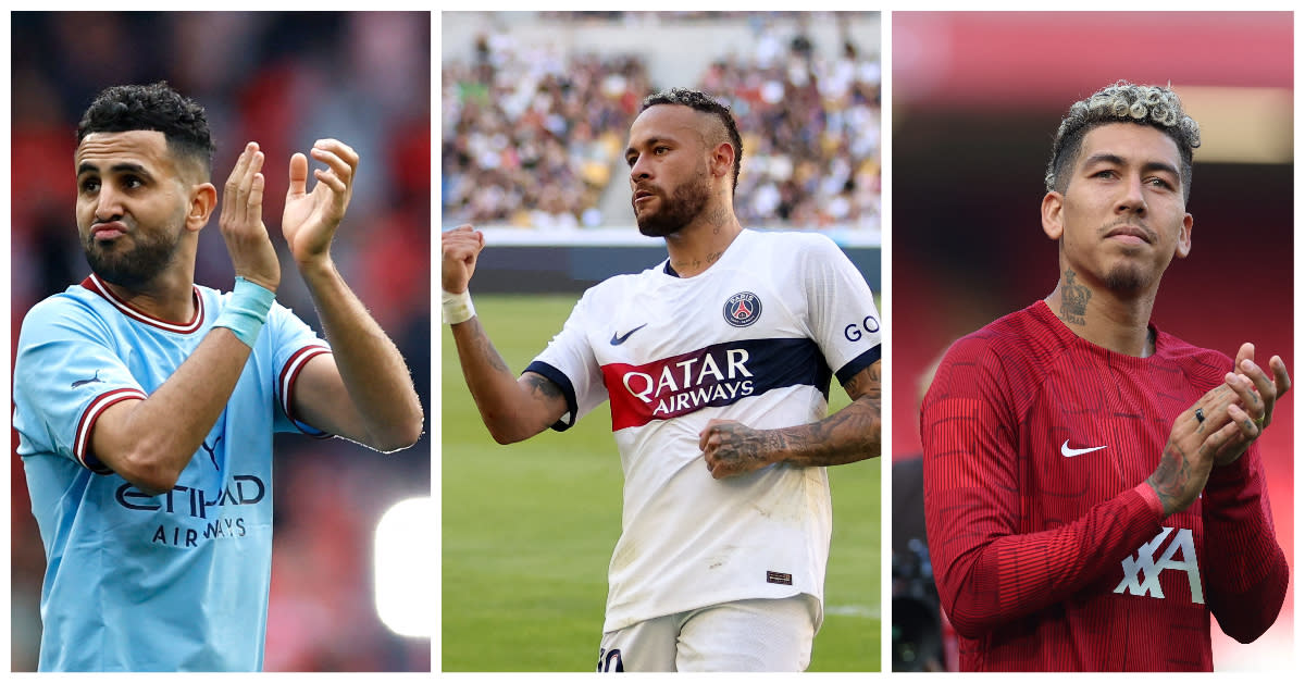 Top footballers who made the move from European leagues to Saudi League: (from left) Manchester City's Riyad Mahrez, PSG's Neymar and Liverpool's Roberto Firmino. (PHOTOS: Reuters)