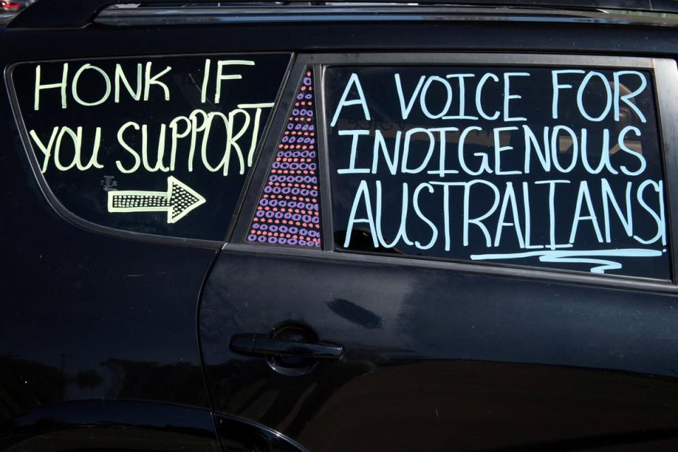 Writing on a car in Alice Springs shows support for the Voice (Reuters)