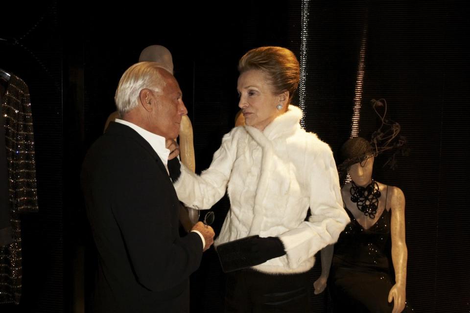 giorgio armani and lee radziwill during giorgio armani, avenue montaigne store opening at 18 avenue montaigne armani store in paris, france photo by lorenzo santiniwireimage