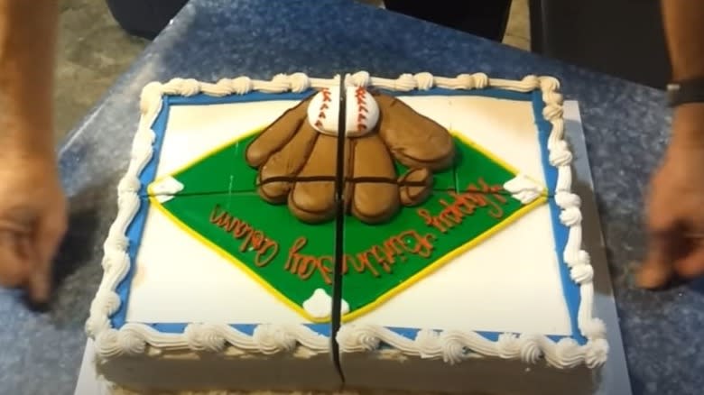 cutting cake with dental floss