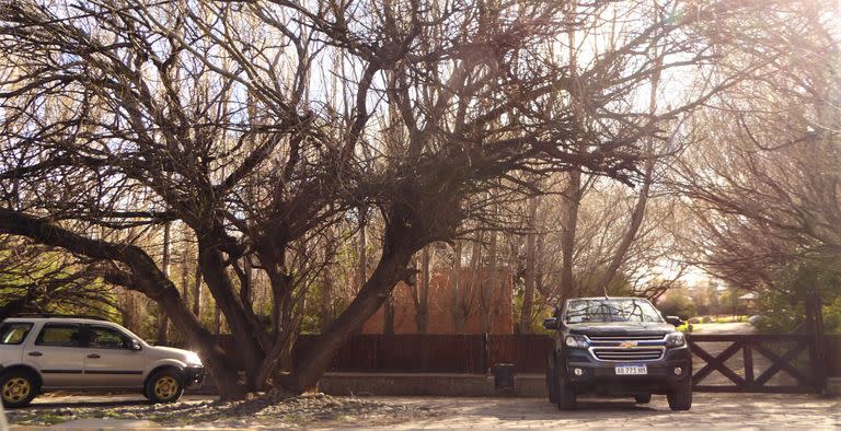 Las camionetas que custodian a Cristina Kirchner en el ingreso principal del chalet de Cristina Kirchner.