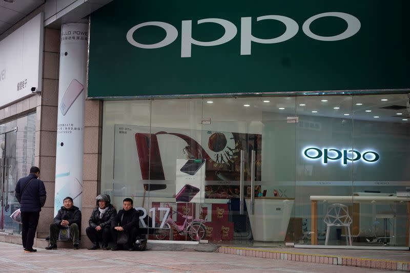 An Oppo logo is seen at a shopping mall in Shanghai