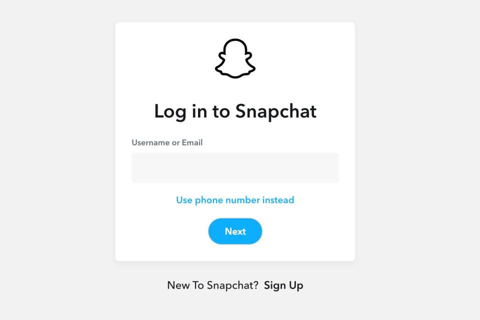 Snapchat's login screen.