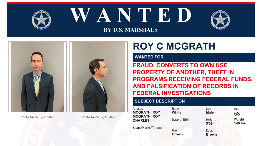 Roy C. McGrath Wanted poster. / Credit: U.S. Marshals