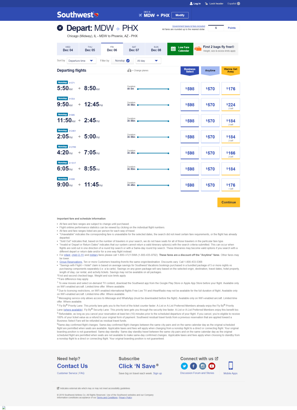 Southwest Airlines currently has three fare types. Sample prices on a flight from Chicago to Phoenix in early December.