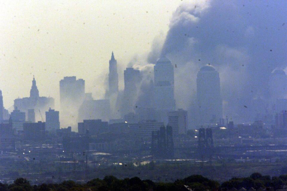 Lower Manhattan after the collapse of the World Trade Center, as seen from Eagle Rock Reservation in Essex County, N.J., on Sept. 11, 2001.