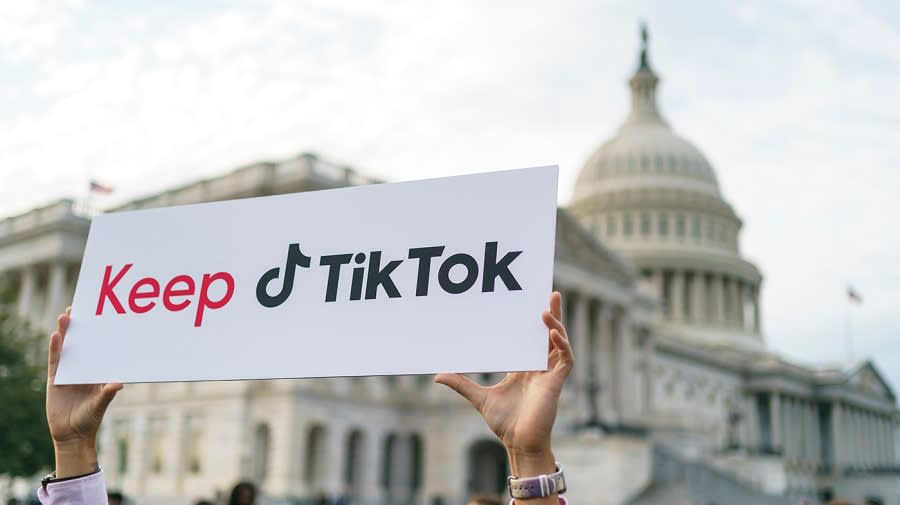 <sub>A sign in support of TikTok is seen following a press conference on Wednesday, March 22, 2023, conducted with creators who use the platform and Reps. Jamaal Bowman (D-N.Y.), Mark Pocan (D-Wis.) and Robert Garcia (D-Calif.) to call out a ban on the social media app.</sub>