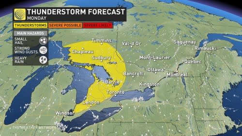 Ontario storm risk Monday