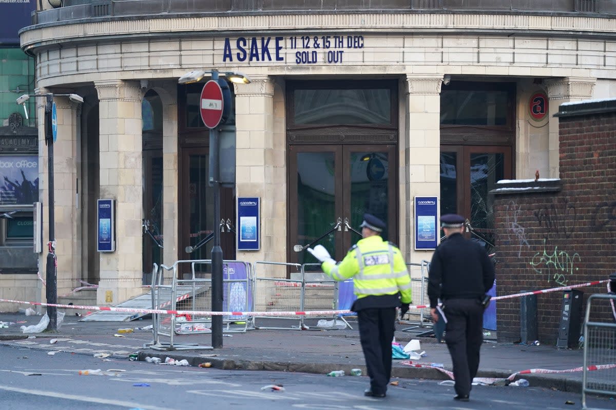 Police officers outside Brixton O2 Academy following the fatal crush (Kirsty O’Connor/PA) (PA Wire)