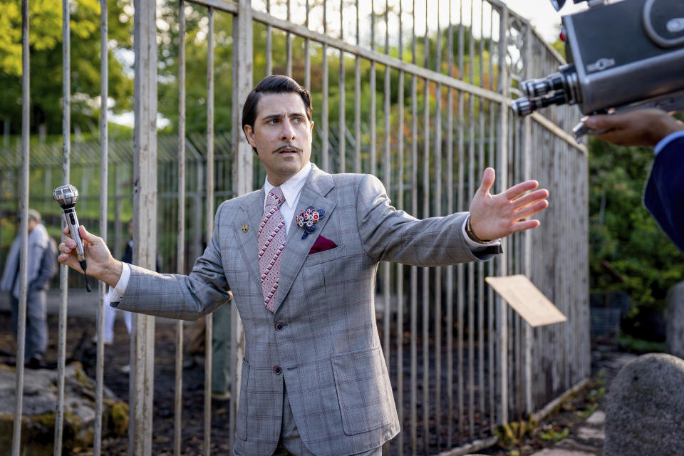 This image released by Lionsgate shows Jason Schwartzman in a scene from "The Hunger Games: The Ballad of Songbirds and Snakes." (Lionsgate via AP)