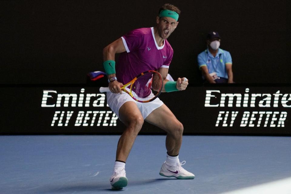 Rafael Nadal celebrates during his victory over Adrian Mannarino (Simon Baker/AP) (AP)