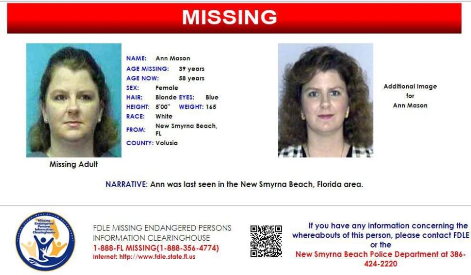 Ann Mason was last seen in New Smyrna Beach on Aug. 19, 2003.