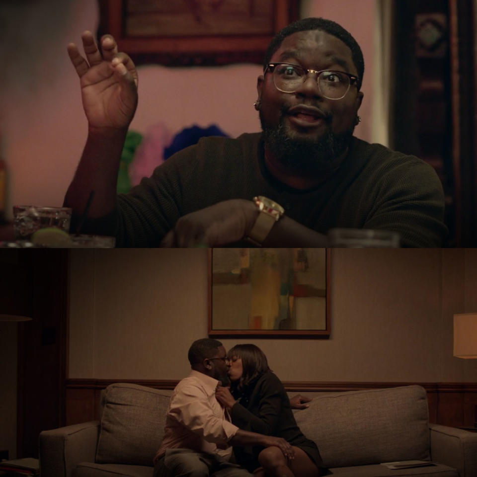 Lil Rey Howery as Quentin jokes with Molly and later hooks up with her on the couch in his office in "Insecure"
