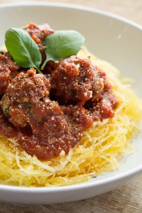 <strong>Get the&nbsp;<a href="http://ohsheglows.com/2013/10/30/italian-bean-balls-spaghetti-squash-noodles/">Italian Bean Balls and Spaghetti Squash Noodles recipe</a>&nbsp;from Oh She Glows</strong>