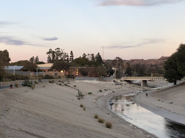 If you zoom in, you'll see oil pumpjacks in the Baldwin Hills above Ballona Creek.