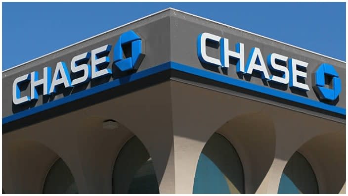 The Chase logo is displayed on the exterior of a Chase bank in San Francisco, California (Photo by Justin Sullivan/Getty Images)