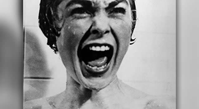 Actress Janet Leigh is shown screaming in the famous shower scene of Alfred Hitchcocks 1960 thriller 