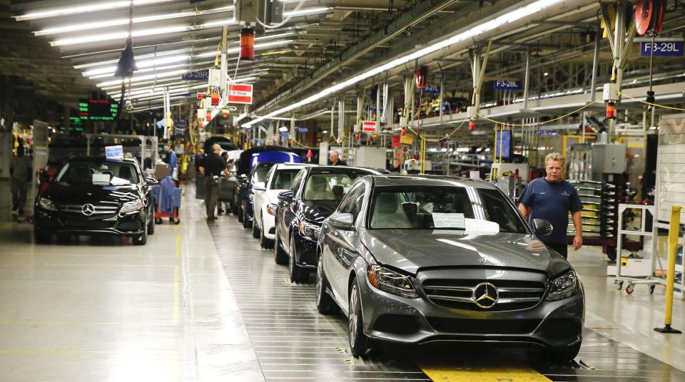 A 2018 C-Class sedan nears the end of the assembly line inside the Mercedes-Benz U.S. International plant in Vance in this file photo from Sept. 12, 2017.
