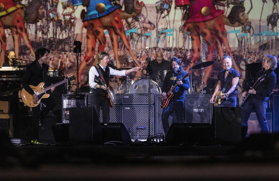 Sir Paul McCartney on stage with Dave Grohl and Bruce Springsteen (MJ Kim/2022 MPL Communications/PA) (PA Media)