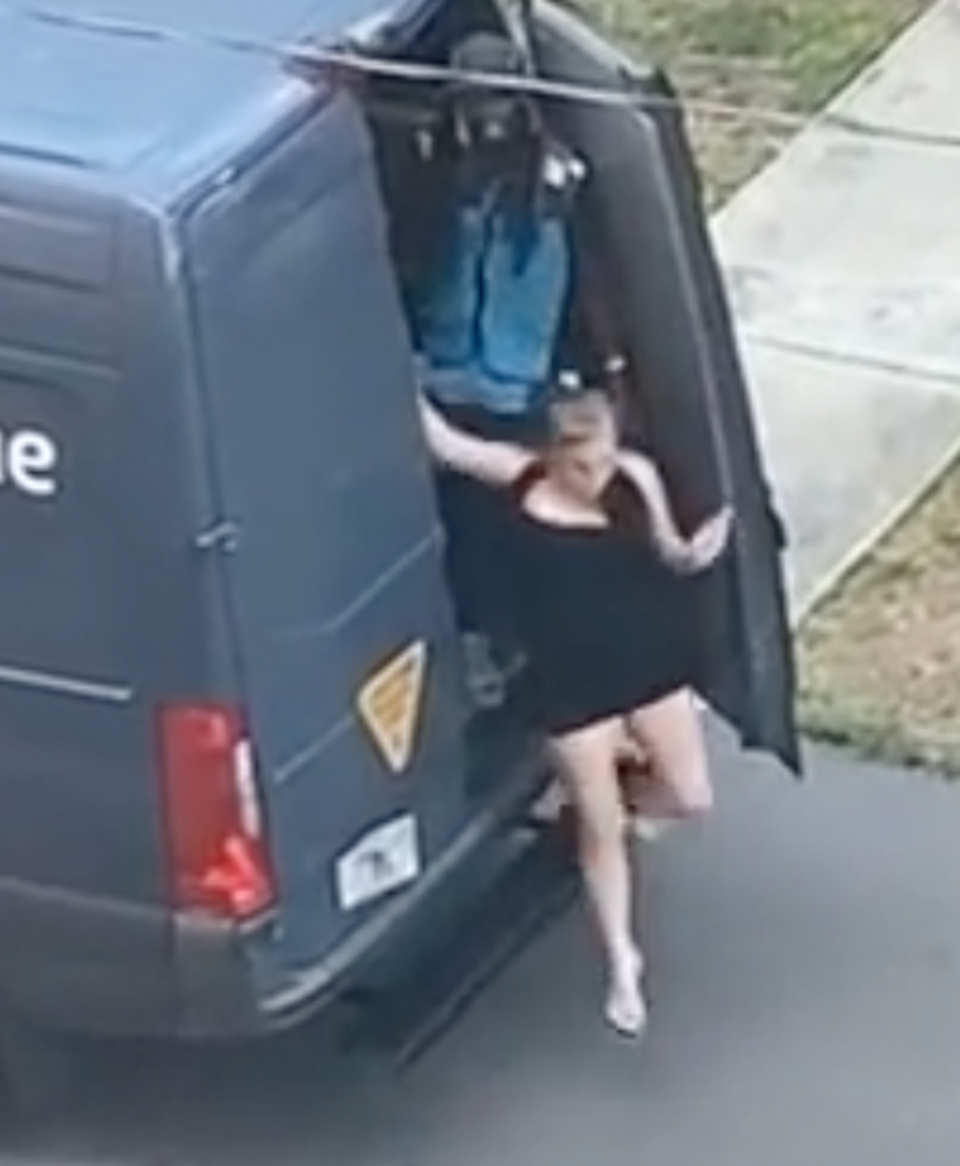 Woman seen exiting Amazon van as delivery driver watches on (Dylan Hook/TikTok)