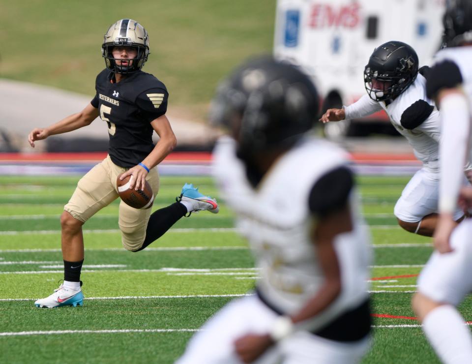 Lubbock High's Dallas Trevino runs with the ball against Andrews in a non-district football game, Friday, Sept. 22, 2023, at Lowrey Field in PlainsCapital Park.