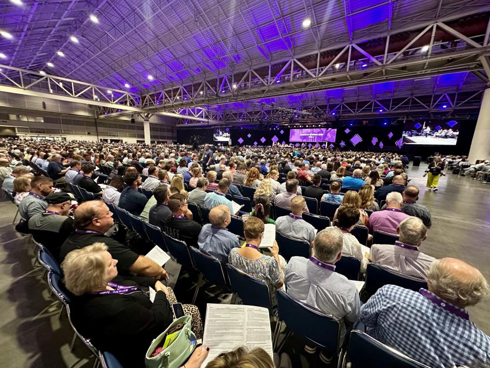 Southern Baptist Convention delegates, known as messengers, gather on Tuesday in New Orleans for the denomination's 2023 annual meeting.