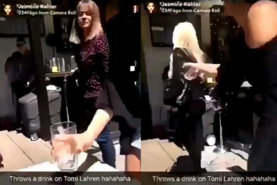 Footage taken on Snapchat showed the moment a diner threw a glass of water at Ms Lahren