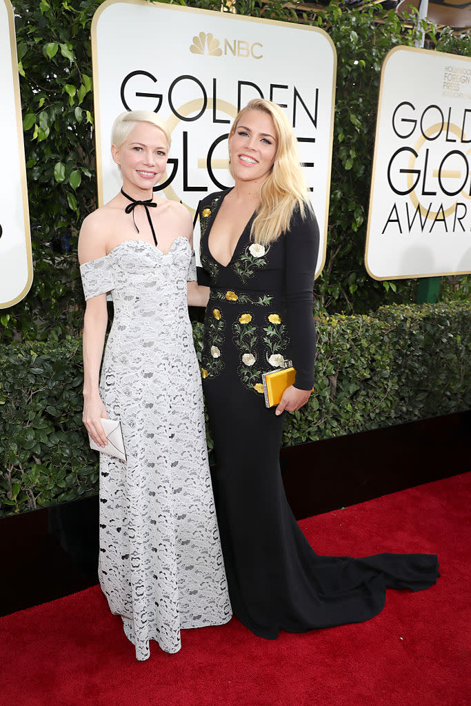 Michelle Williams with Busy Philipps at the 2017 Golden Globes. (Photo: Neilson Barnard/NBCUniversal/NBCU Photo Bank via Getty Images)