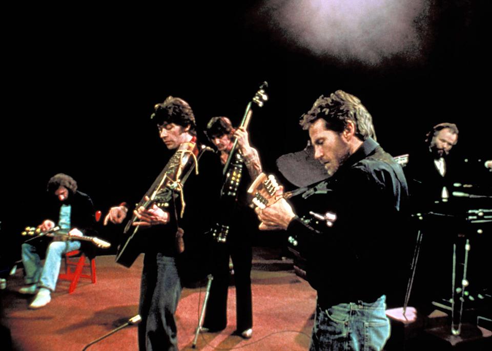 Members of  The Band, left to right: Richard Manuel, Robbie Robertson, Rick Danko, Levon Helm and Garth Hudson in a scene from the 1978 documentary The Last Waltz. --- DATE TAKEN: 1978  No Byline   Metro-Goldwyn-Mayer Studios         HO      - handout ORG XMIT: PX64852