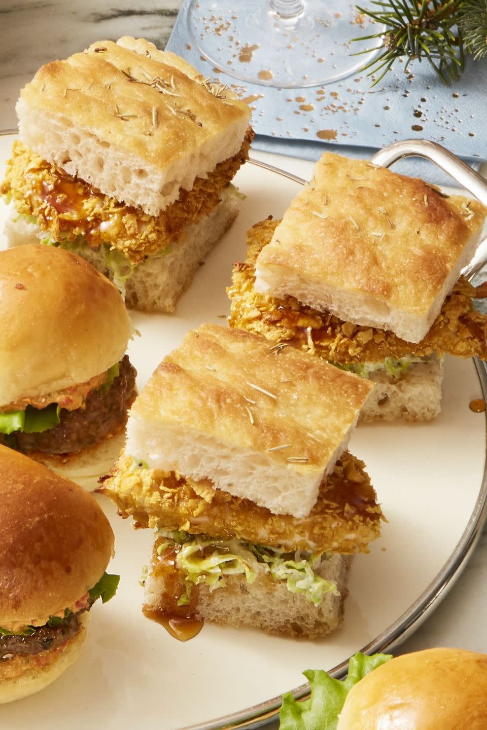 36) Crispy Hot-Honey Chicken Sliders