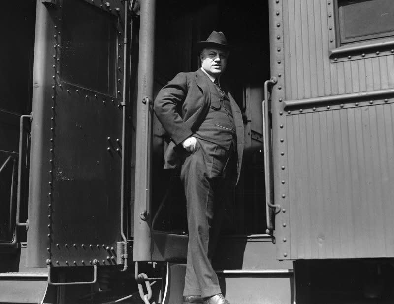 A. Mitchell Palmer, attorney general of the United States, boarding a train on April 10, 1920. He is best known for overseeing the Palmer Raids, the first of which took place November 7, 1919. File Photo by Library of Congress