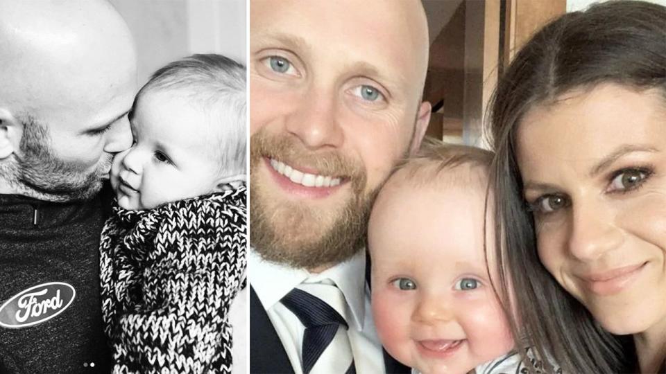 Pictured here, photos of AFL champion Gary Ablett with his son Levi and wife Jordan. 