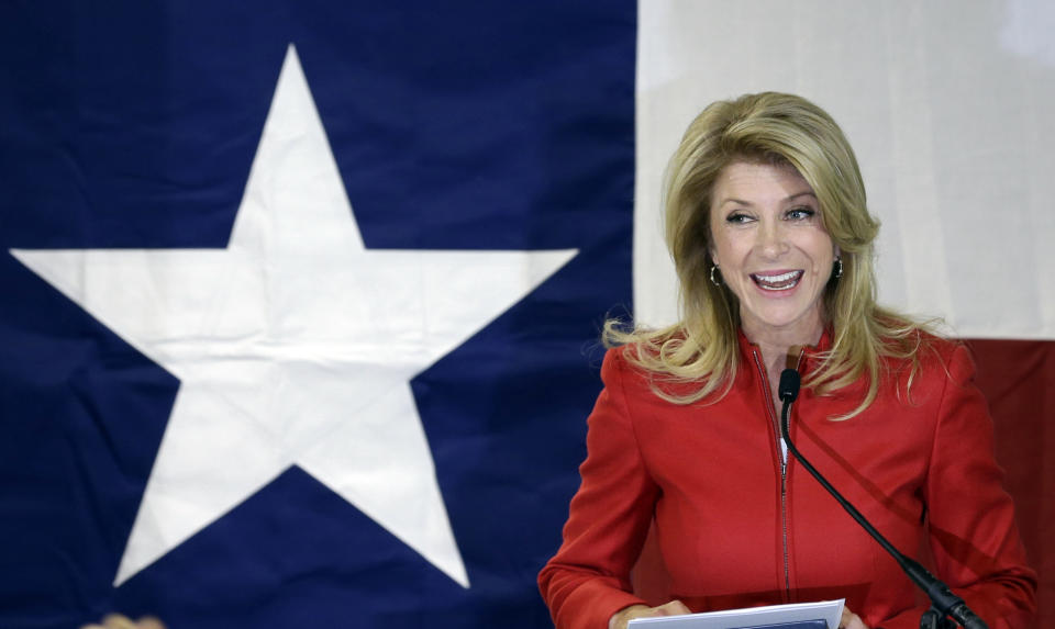 Texas Sen. Wendy Davis, D-Fort Worth, speaks to supporters at her campaign headquarters Tuesday, March 4, 2014, in Fort Worth, Texas. Davis won the Democratic primary to run for Texas governor. (AP Photo/LM Otero)