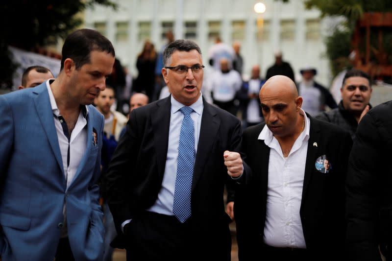 Gideon Saar, a popular Likud party member and a challenger to Israeli Prime Minister Benjamin Netanyahu in Likud party leadership primaries, speaks to supporters in Rishon Lezion, Israel