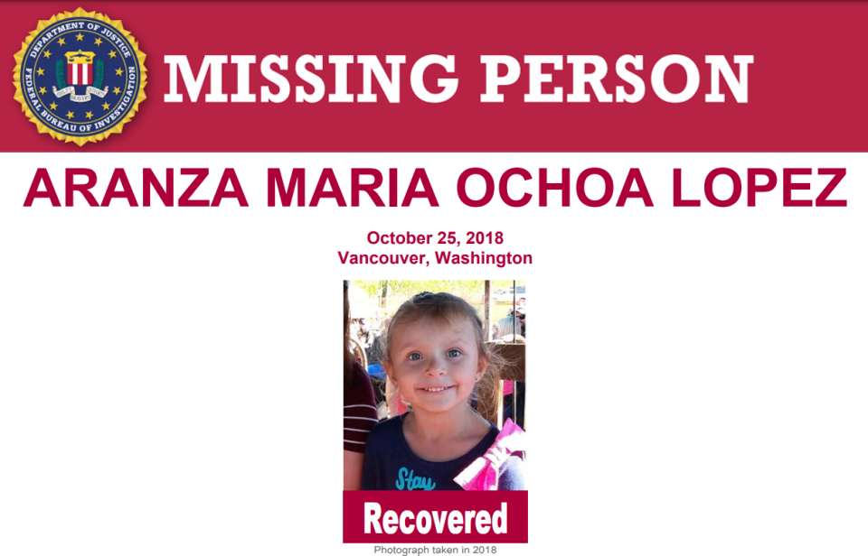 A girl from Washington who went missing in 2018 has been found in Mexico, the FBI announced on March 10, 2023. Aranza Maria Ochoa Lopez had last been seen at a mall in Vancouver, Washington, when she was 4 years old.