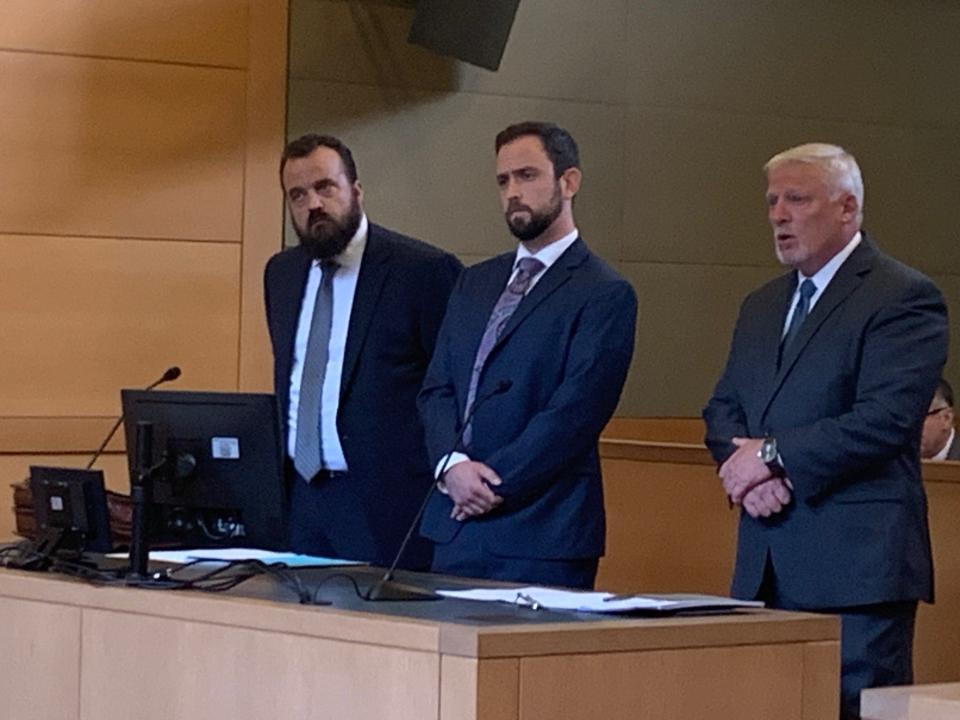 Edward Holley was not in Orange County court on Monday, July 15, 2024. There were problems getting him transported from the county jail. But his defense team -- from left, Christopher Sevier, Eli Siems and Paul Weber -- was there to hear Judge Hyun Chin Kim deny all but one defense pre-trial motion, including one that sought her removal from the Megan McDonald murder case over her clerk's ties to the office of DA David Hoovler.