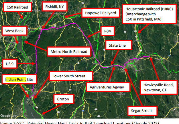 A 2024 U.S. Department of Energy report identified truck routes that could be used to deliver Indian Point's spent nuclear fuel for transportation by rail.