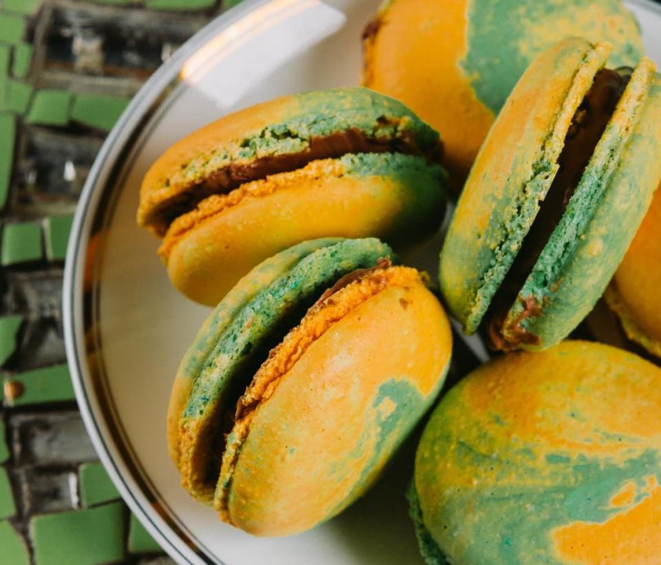 Amelie’s French Bakery will offer three themed macaron flavors, including Irish coffee, dark chocolate butterscotch and marshmallow lemon meringue.