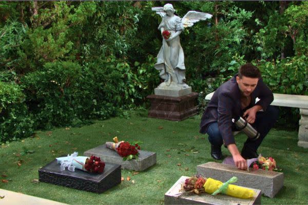Chad visits Abby’s grave, he brought Abby belated Easter flowers, told her about the kids’ Easter. He also told her about the fire.