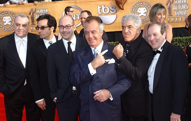 Frank poses with his 'Sopranos' cast mates. Source: Getty