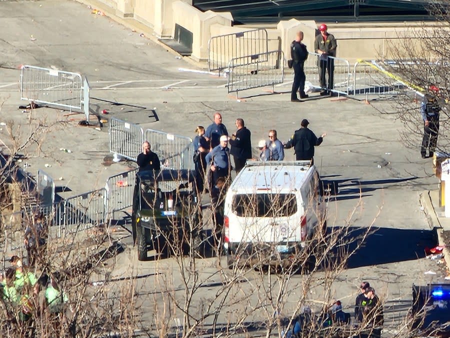 The scene in Kansas City after the shooting at the end of the Chiefs victory parade and rally. (KSN News/Kevin Rider photo)