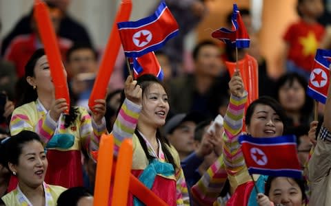 North Korean fans at a friendly football game against Vietnam in December - Credit: Nhac Nguyen/AFP