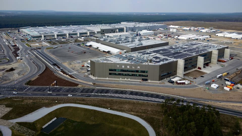 An aerial view of the Tesla car plant near Berlin on March 10, 2024. - Odd Andersen/AFP/Getty Images