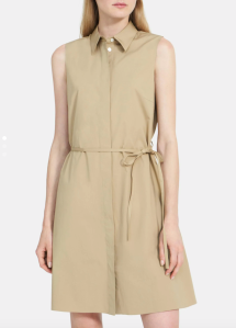 Sleeveless Belted Dress in Stretch Cotton